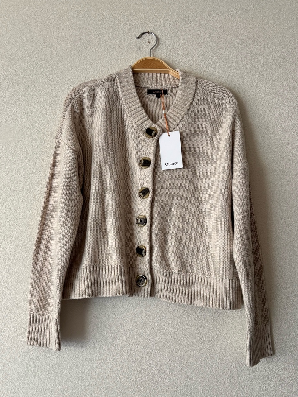 Quince Cream Scoop Neck Button Cardigan Sweater Size Small